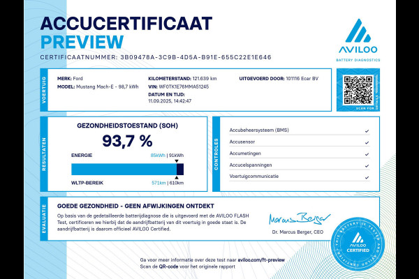Ford Mustang Mach-E Extended RWD 98 kWh | Achteruitrijcamera | Intelligent adaptive cruise control & speed assist | SoH (batterijcheck) 93,7 % score!