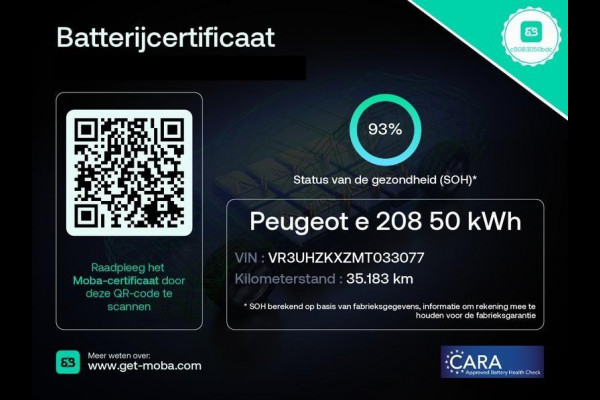 Peugeot e-208 EV ALLURE PACK 50 KWh ACCU= 93% +SNELLADEN GARANTIE TOT 2031** 3 FASE LADEN TOT 2 JAAR GARANTIE ! Als nieuw!