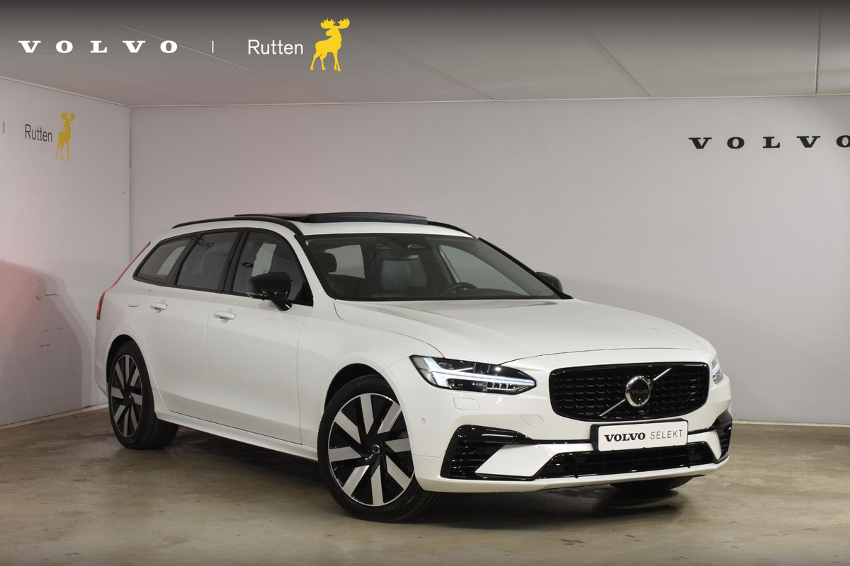 Volvo V90 T8 455PK Automaat Plug-in Hybrid AWD Ultra Dark / Navigatie / 360 Camera / Harman Kardon / Stuur & Stoelverwarming / Gelaagde Zijruiten / LM Velgen / Trekhaak
