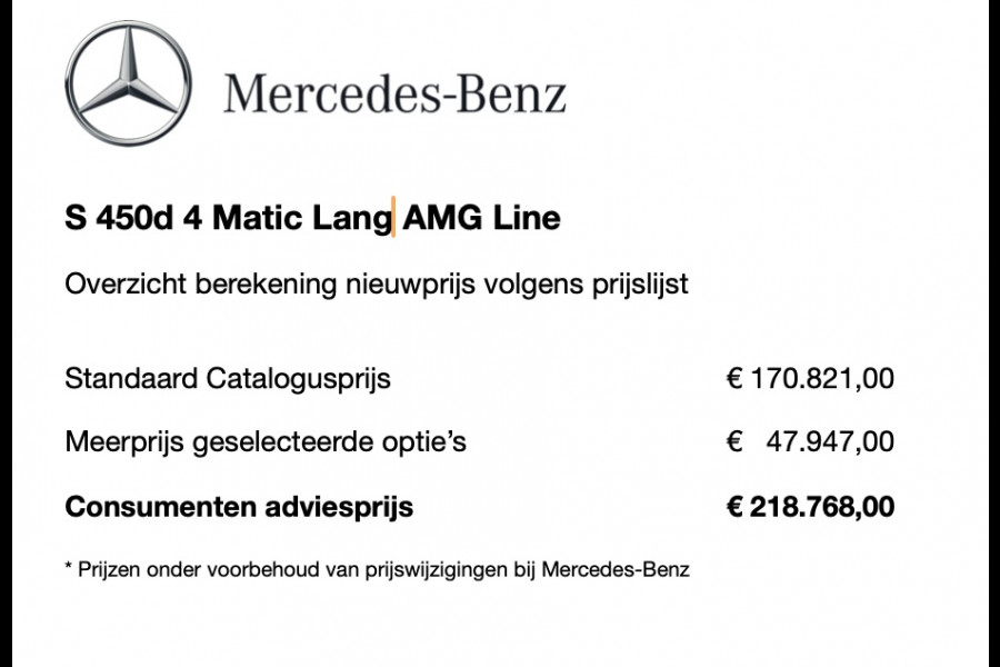 Mercedes-Benz S-Klasse S 450d 4MATIC Lang AMG Line | DRIVE PILOT | Chauffeurspakket