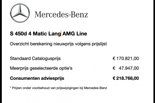 Mercedes-Benz S-Klasse S 450d 4MATIC Lang AMG Line | DRIVE PILOT | Chauffeurspakket