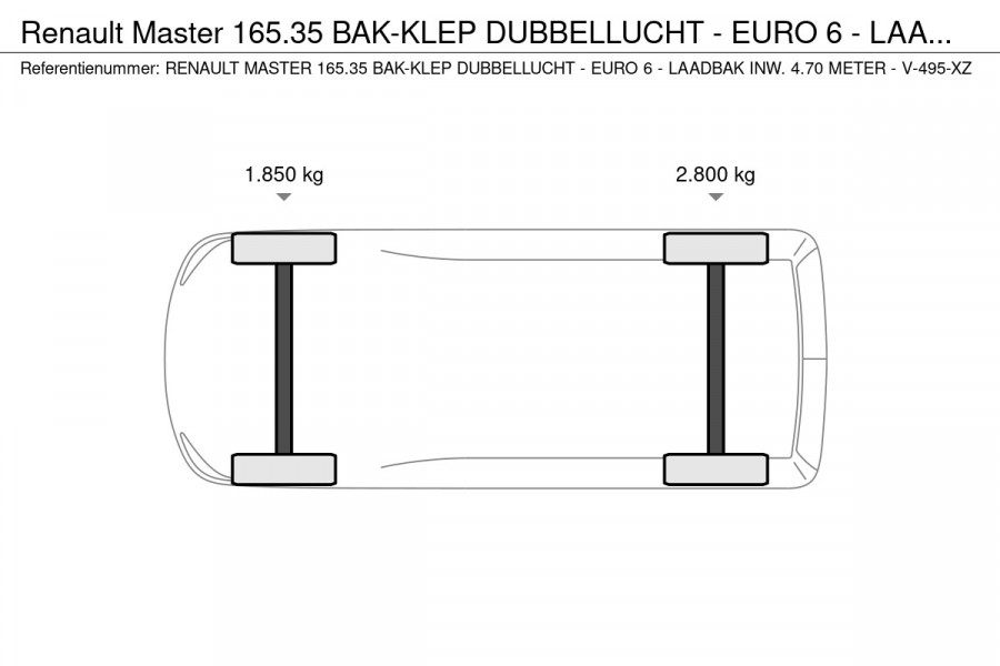Renault Master 165.35 BAK-KLEP DUBBELLUCHT - EURO 6 - LAADBAK INW. 4.70 METER - V-495-XZ