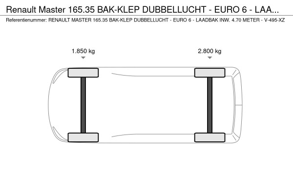 Renault Master 165.35 BAK-KLEP DUBBELLUCHT - EURO 6 - LAADBAK INW. 4.70 METER - V-495-XZ