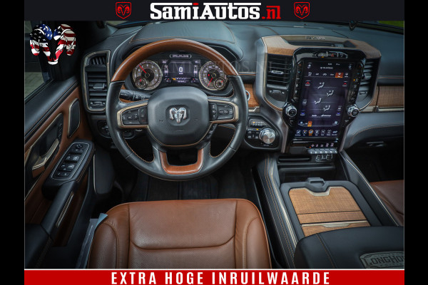 Dodge Ram 1500 LongHorn Edition | Hemi 5.7 V8 | HUD | Luchtvering | Bom Vol | PanoramaDak | Patriot Blue | Comfortabele Dubbele Cabine met Royale 5 Zitplaatsen | DC | Crew Cab | 4x4 | Eerste Eigenaar | 57860 Km Dealer Onderhouden |