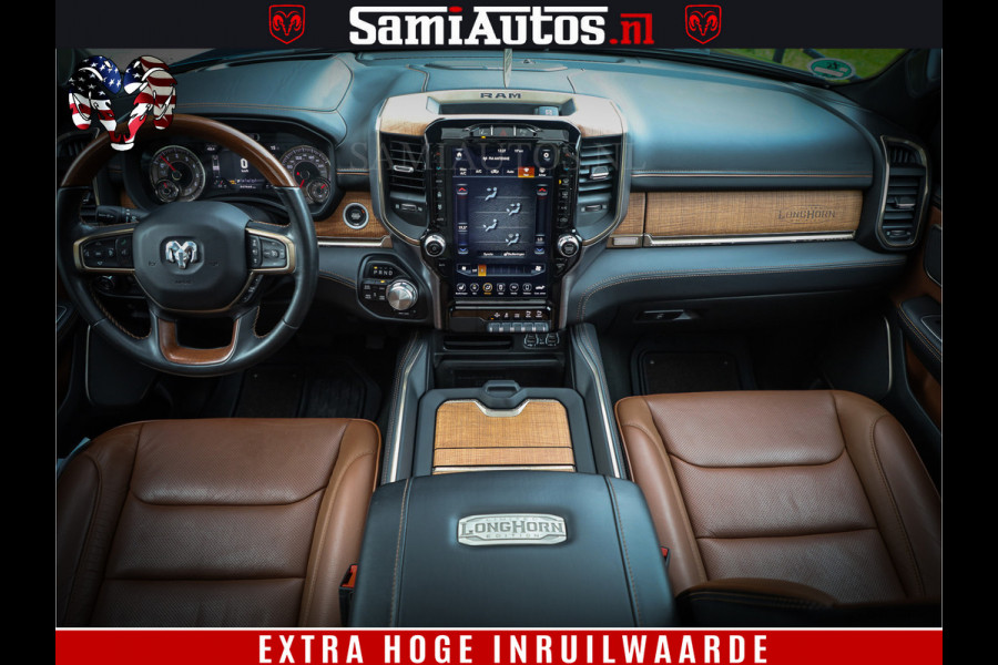 Dodge Ram 1500 LongHorn Edition | Hemi 5.7 V8 | HUD | Luchtvering | Bom Vol | PanoramaDak | Patriot Blue | Comfortabele Dubbele Cabine met Royale 5 Zitplaatsen | DC | Crew Cab | 4x4 | Eerste Eigenaar | 57860 Km Dealer Onderhouden |