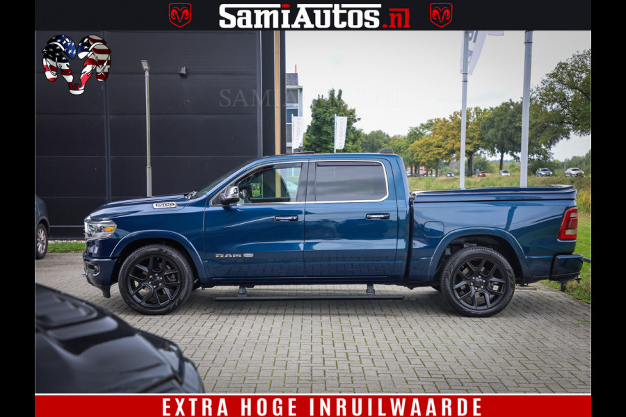 Dodge Ram 1500 LongHorn Edition | Hemi 5.7 V8 | HUD | Luchtvering | Bom Vol | PanoramaDak | Patriot Blue | Comfortabele Dubbele Cabine met Royale 5 Zitplaatsen | DC | Crew Cab | 4x4 | Eerste Eigenaar | 57860 Km Dealer Onderhouden |