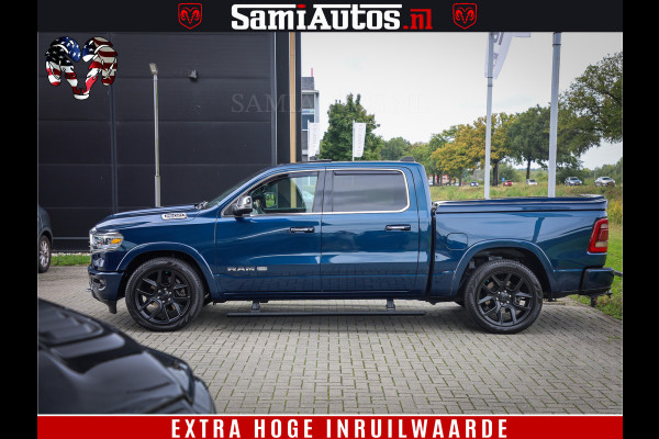Dodge Ram 1500 LongHorn Edition | Hemi 5.7 V8 | HUD | Luchtvering | Bom Vol | PanoramaDak | Patriot Blue | Comfortabele Dubbele Cabine met Royale 5 Zitplaatsen | DC | Crew Cab | 4x4 | Eerste Eigenaar | 57860 Km Dealer Onderhouden |