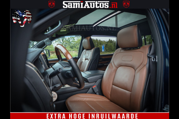 Dodge Ram 1500 LongHorn Edition | Hemi 5.7 V8 | HUD | Luchtvering | Bom Vol | PanoramaDak | Patriot Blue | Comfortabele Dubbele Cabine met Royale 5 Zitplaatsen | DC | Crew Cab | 4x4 | Eerste Eigenaar | 57860 Km Dealer Onderhouden |