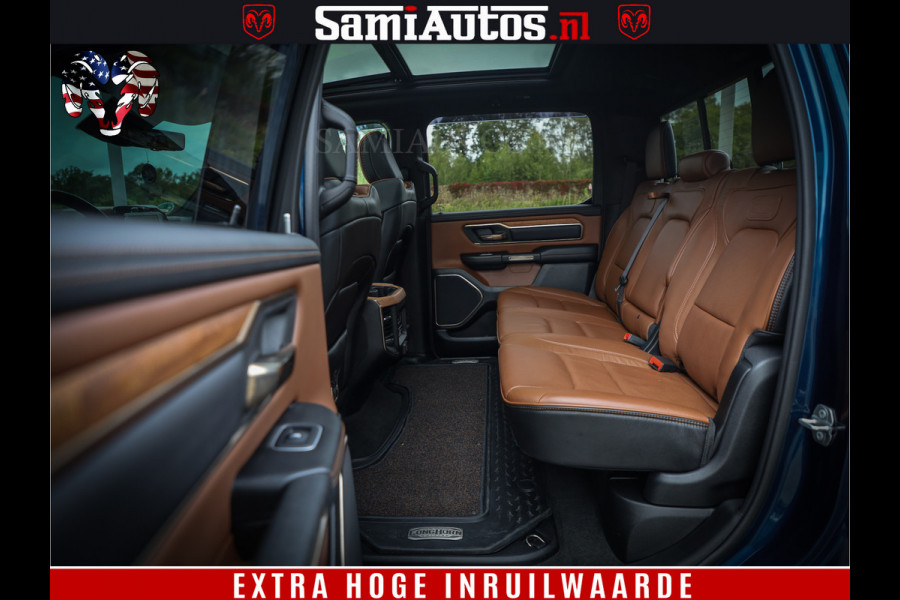 Dodge Ram 1500 LongHorn Edition | Hemi 5.7 V8 | HUD | Luchtvering | Bom Vol | PanoramaDak | Patriot Blue | Comfortabele Dubbele Cabine met Royale 5 Zitplaatsen | DC | Crew Cab | 4x4 | Eerste Eigenaar | 57860 Km Dealer Onderhouden |