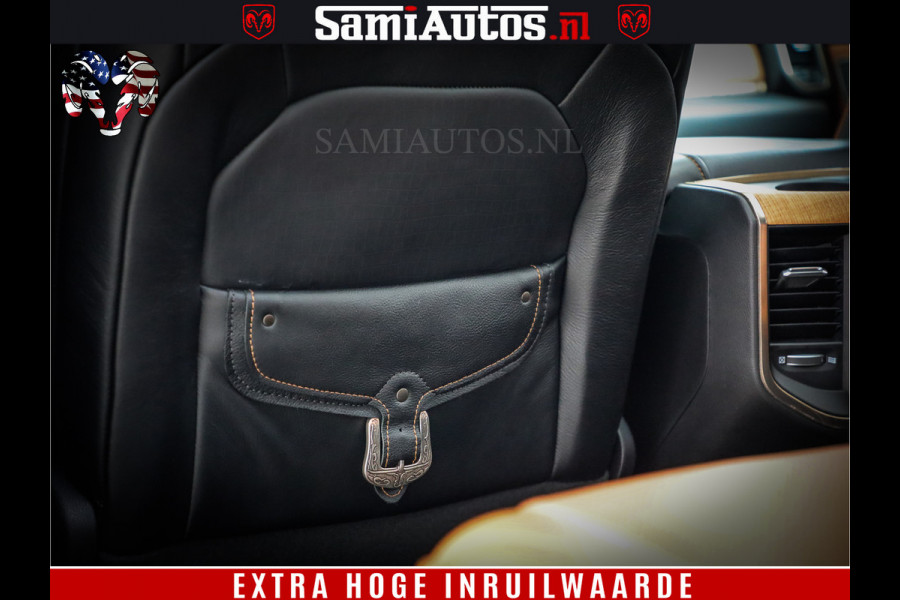 Dodge Ram 1500 LongHorn Edition | Hemi 5.7 V8 | HUD | Luchtvering | Bom Vol | PanoramaDak | Patriot Blue | Comfortabele Dubbele Cabine met Royale 5 Zitplaatsen | DC | Crew Cab | 4x4 | Eerste Eigenaar | 57860 Km Dealer Onderhouden |