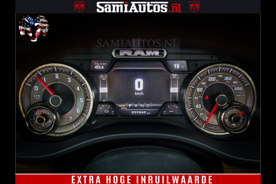 Dodge Ram 1500 LongHorn Edition | Hemi 5.7 V8 | HUD | Luchtvering | Bom Vol | PanoramaDak | Patriot Blue | Comfortabele Dubbele Cabine met Royale 5 Zitplaatsen | DC | Crew Cab | 4x4 | Eerste Eigenaar | 57860 Km Dealer Onderhouden |