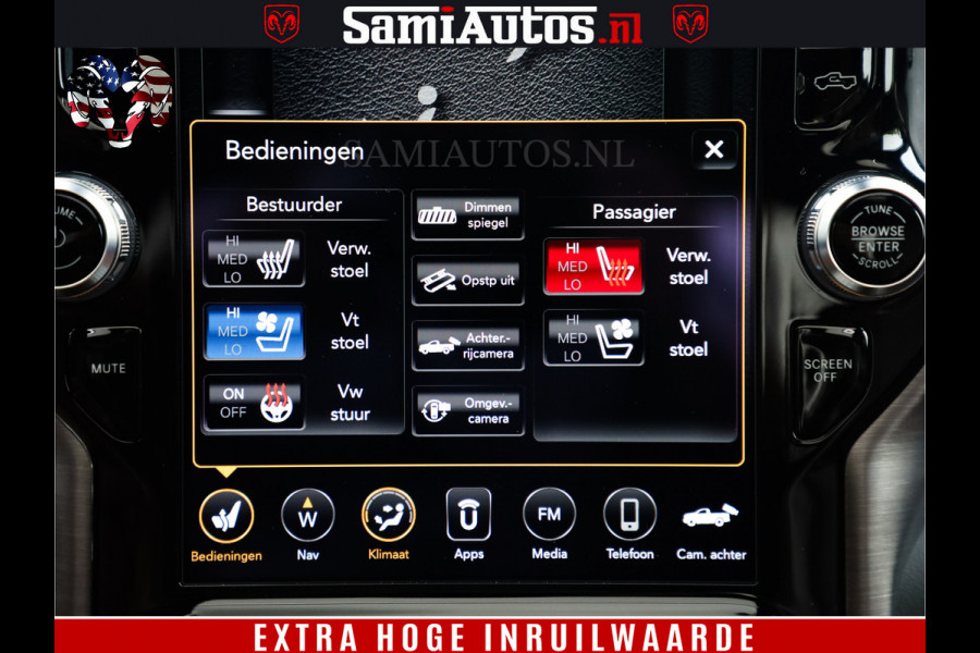 Dodge Ram 1500 LongHorn Edition | Hemi 5.7 V8 | HUD | Luchtvering | Bom Vol | PanoramaDak | Patriot Blue | Comfortabele Dubbele Cabine met Royale 5 Zitplaatsen | DC | Crew Cab | 4x4 | Eerste Eigenaar | 57860 Km Dealer Onderhouden |