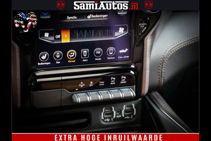 Dodge Ram 1500 LongHorn Edition | Hemi 5.7 V8 | HUD | Luchtvering | Bom Vol | PanoramaDak | Patriot Blue | Comfortabele Dubbele Cabine met Royale 5 Zitplaatsen | DC | Crew Cab | 4x4 | Eerste Eigenaar | 57860 Km Dealer Onderhouden |