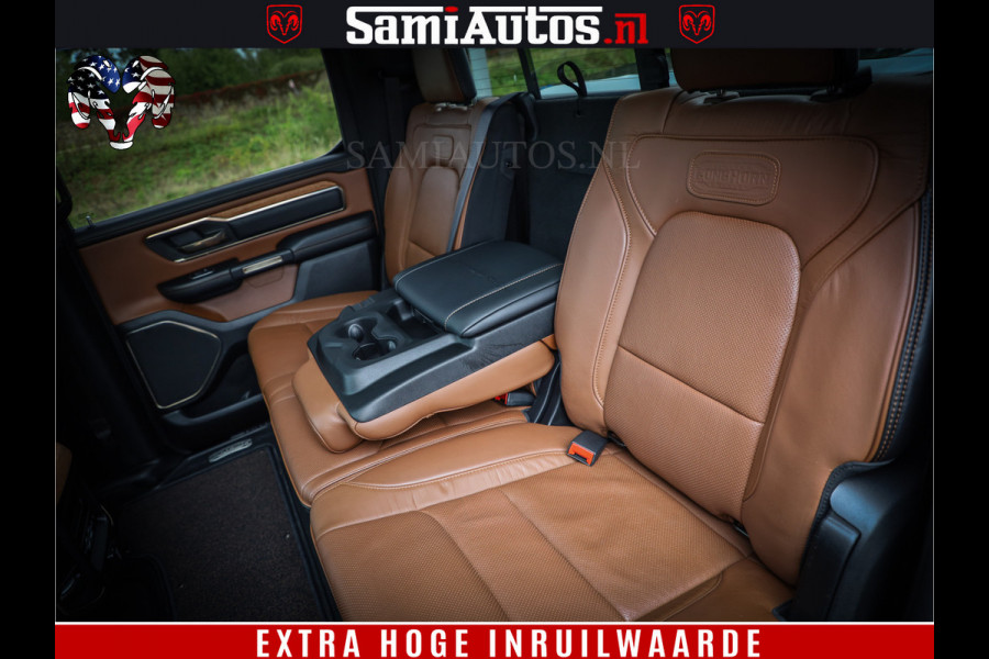 Dodge Ram 1500 LongHorn Edition | Hemi 5.7 V8 | HUD | Luchtvering | Bom Vol | PanoramaDak | Patriot Blue | Comfortabele Dubbele Cabine met Royale 5 Zitplaatsen | DC | Crew Cab | 4x4 | Eerste Eigenaar | 57860 Km Dealer Onderhouden |