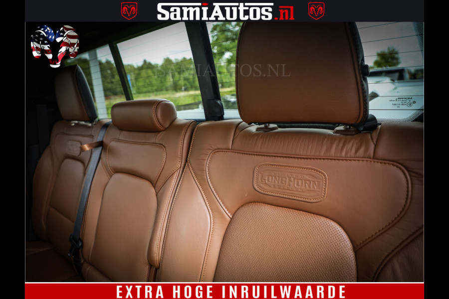 Dodge Ram 1500 LongHorn Edition | Hemi 5.7 V8 | HUD | Luchtvering | Bom Vol | PanoramaDak | Patriot Blue | Comfortabele Dubbele Cabine met Royale 5 Zitplaatsen | DC | Crew Cab | 4x4 | Eerste Eigenaar | 57860 Km Dealer Onderhouden |