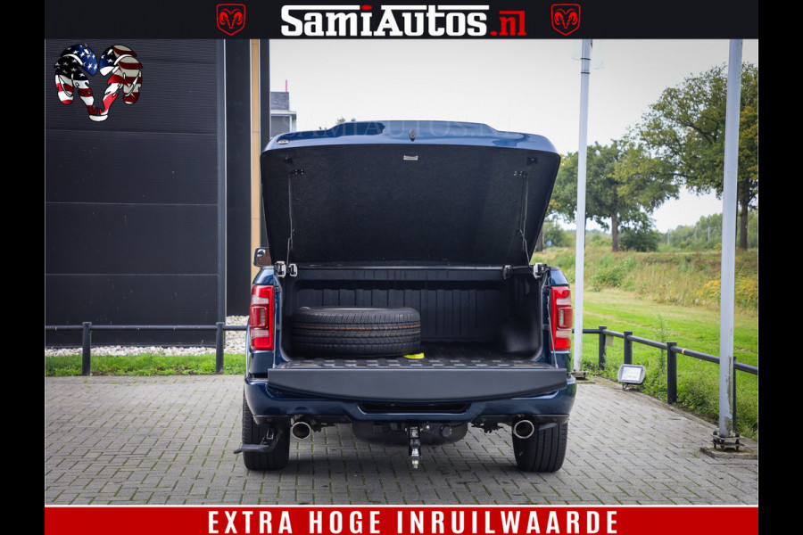 Dodge Ram 1500 LongHorn Edition | Hemi 5.7 V8 | HUD | Luchtvering | Bom Vol | PanoramaDak | Patriot Blue | Comfortabele Dubbele Cabine met Royale 5 Zitplaatsen | DC | Crew Cab | 4x4 | Eerste Eigenaar | 57860 Km Dealer Onderhouden |