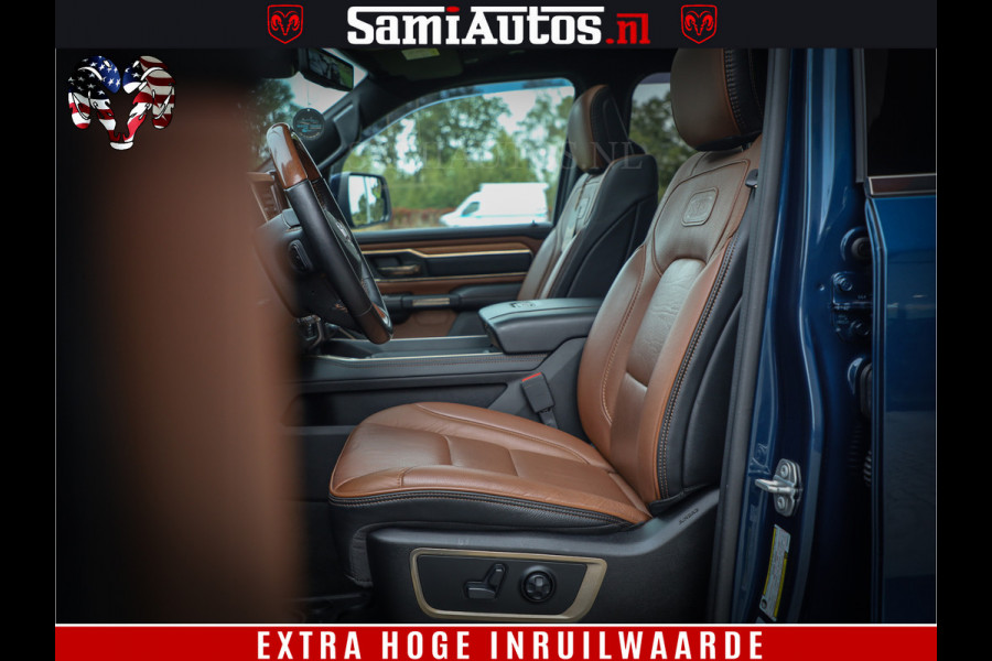 Dodge Ram 1500 LongHorn Edition | Hemi 5.7 V8 | HUD | Luchtvering | Bom Vol | PanoramaDak | Patriot Blue | Comfortabele Dubbele Cabine met Royale 5 Zitplaatsen | DC | Crew Cab | 4x4 | Eerste Eigenaar | 57860 Km Dealer Onderhouden |