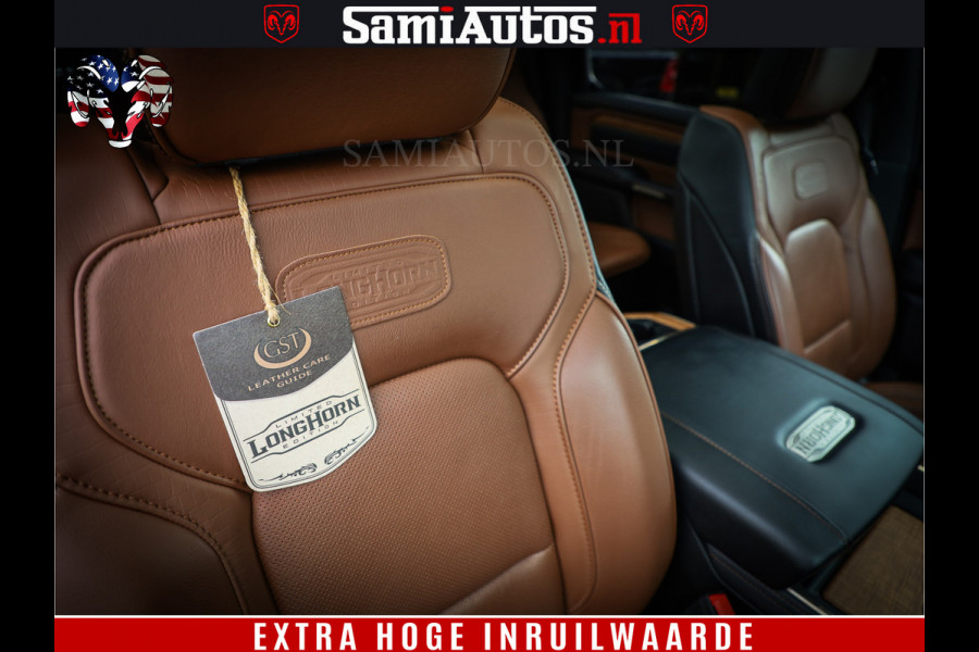 Dodge Ram 1500 LongHorn Edition | Hemi 5.7 V8 | HUD | Luchtvering | Bom Vol | PanoramaDak | Patriot Blue | Comfortabele Dubbele Cabine met Royale 5 Zitplaatsen | DC | Crew Cab | 4x4 | Eerste Eigenaar | 57860 Km Dealer Onderhouden |