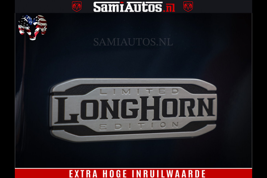 Dodge Ram 1500 LongHorn Edition | Hemi 5.7 V8 | HUD | Luchtvering | Bom Vol | PanoramaDak | Patriot Blue | Comfortabele Dubbele Cabine met Royale 5 Zitplaatsen | DC | Crew Cab | 4x4 | Eerste Eigenaar | 57860 Km Dealer Onderhouden |