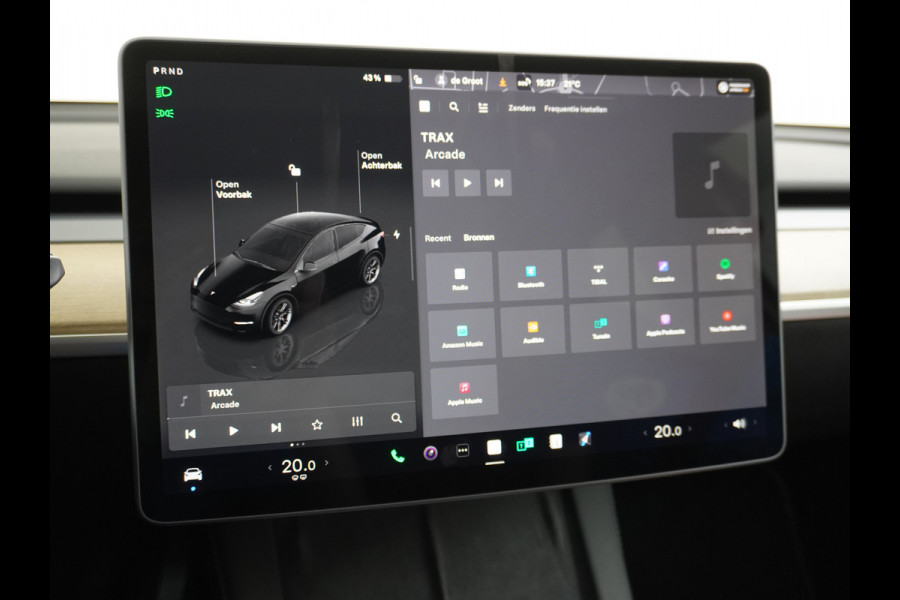 Tesla Model Y RWD LFP Warmtepomp Leder Panoramadak Memory Stoel+Stuurverwarming Camera's Navi Ecc Dog-Kampeer Modus Elek.Achterklep AMD Ryzen™ Processor Premium Audio 1e Eigenaar Origineel Nederlandse Auto
