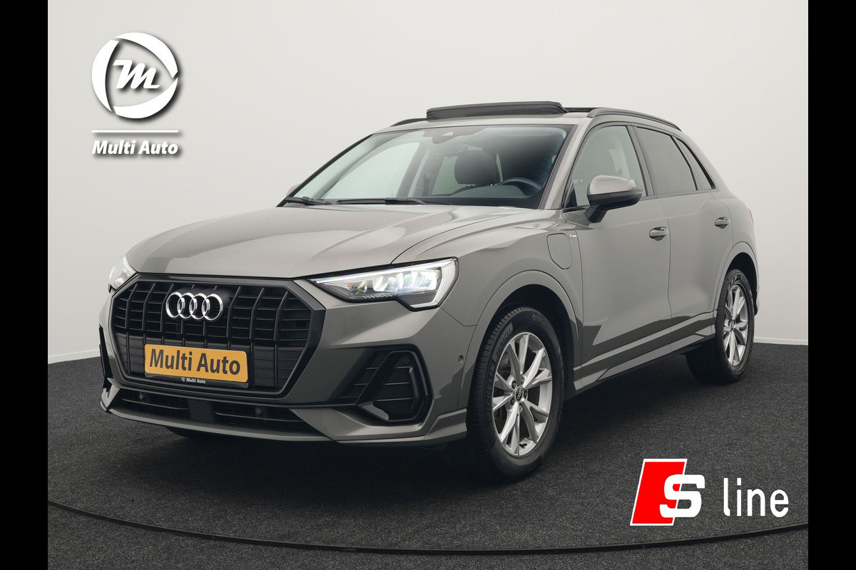 Audi Q3 45 TFSI e S Line Plug In Hybrid 245pk Dealer O.H PHEV | Trekhaak Afneembaar | Panodak | Adaptive Cruise | Sportstoelen Verwarmd | Apple Carplay | Keyless | Navigatie | Virtual |  DAB |