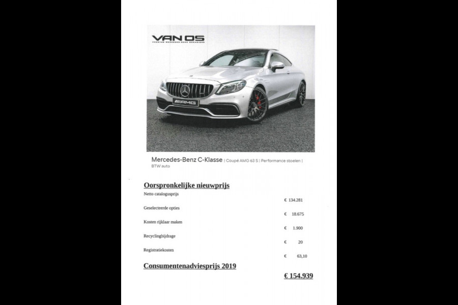 Mercedes-Benz C-Klasse Coupé AMG 63 S | Performance stoelen | BTW auto Mercedes-Benz C-Klasse Coupé AMG 63 S | Performance stoelen | BTW auto