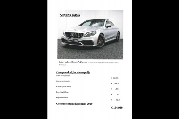 Mercedes-Benz C-Klasse Coupé AMG 63 S | Performance stoelen | BTW auto Mercedes-Benz C-Klasse Coupé AMG 63 S | Performance stoelen | BTW auto