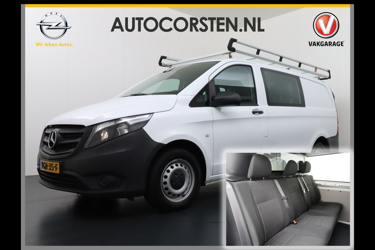 Mercedes-Benz Vito 114 2.2CDI 136PK Automaat DC 6-Persoons Dubbele Cabine Lang Airco Navi Camera Pdc Bluetooth Cruise Control Regen-Lichtsensor Pdc Betonplex Vloer Schuifdeur Imperiaal 1e Eigenaar Euro 6