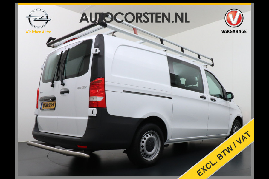 Mercedes-Benz Vito 114 2.2CDI 136PK Automaat DC 6-Persoons Dubbele Cabine Lang Airco Navi Camera Pdc Bluetooth Cruise Control Regen-Lichtsensor Pdc Betonplex Vloer Schuifdeur Imperiaal 1e Eigenaar Euro 6
