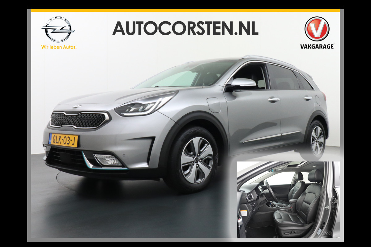 Kia Niro AUT-6 PHEV Plug In Hybride! Leer+Elektr.+Verwarmd+Gekoeld/Geventileerd! Schuifdak Navi Apple Android Carplay AutoPilot Stuurbekr Chroompack Priv.Glass Stuurverwarmd Licht+Regensensor €37.000 nieuw!