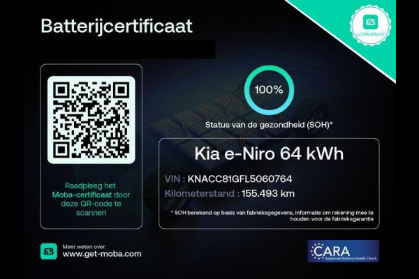 Kia e-Niro ExecutiveLine 64 kWh 1e EIG ACCUTEST 100% BIJNA 2021! 204 PK WLTP 468 KM!! 3-FASE. NAVI.DODEHOEK WARMTEPOMP GARANTIE TOT 12-2030**