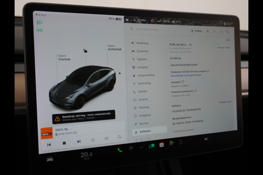 Tesla Model Y Long Range AWD 75kWh  Trekhaak Lmv 20" Wrmtepomp Leder Navi Ecc Premium Audio Stoel+Stuurverwarming Autopilot 3.0 Adaptieve Crui Memory Matrix Led Intel Atom® Processor Homelink 5 Achterbank verwarmd 4WD 1.600KG Trekgewicht