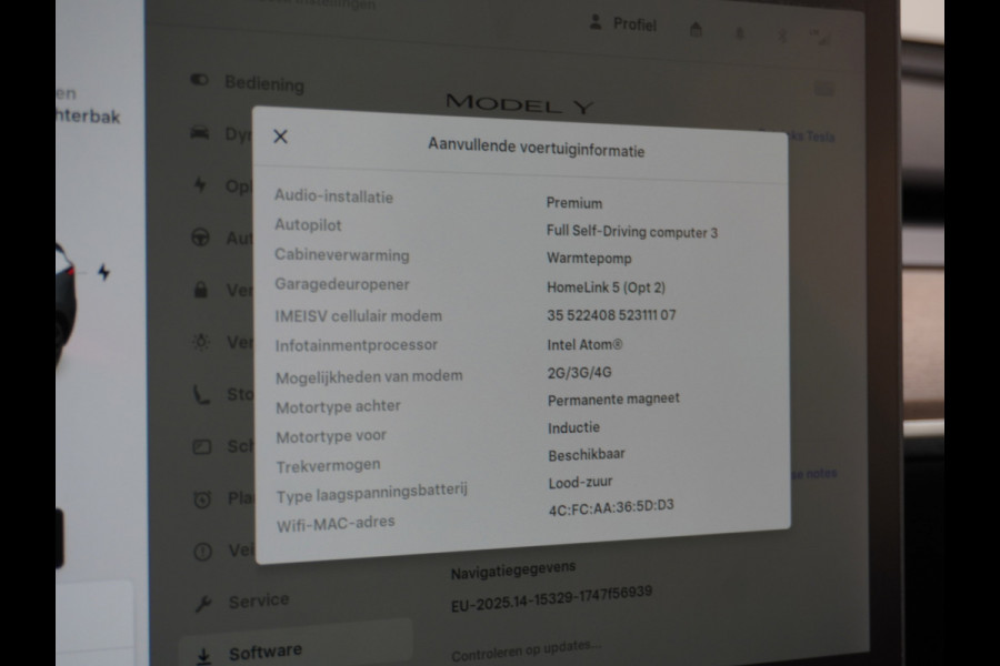 Tesla Model Y Long Range AWD 75kWh  Trekhaak Lmv 20" Wrmtepomp Leder Navi Ecc Premium Audio Stoel+Stuurverwarming Autopilot 3.0 Adaptieve Crui Memory Matrix Led Intel Atom® Processor Homelink 5 Achterbank verwarmd 4WD 1.600KG Trekgewicht