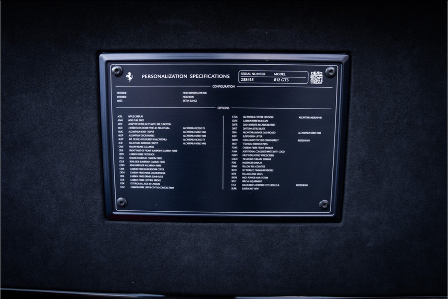 Ferrari 812 GTS 6.5 V12 HELE - Nero Daytona | Carbon Pack | Passenger Display | Lift | 360 Camera | Memory