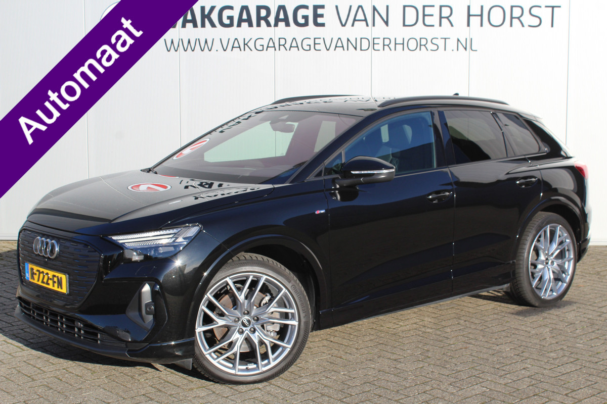 Audi Q4 e-tron 50 quattro S-Edition 77kWh. ELEKTRISCH ! Voorzien van diverse opties ! Autm. airco dual, navigatie, telefoonvoorb., elektr. panodak, LM wielen, DAB radio, camera, parkeersensoren, head-up display, elektr. achterklep, lederen int., stoel- en stuurwiel verw. etc.