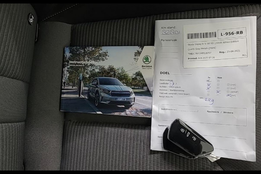 Škoda ENYAQ iV 80, panoramadak, achteruitrijcamera, stoel-stuurverwarming, 1/2 leder, vele opties,, eerste eigenaar