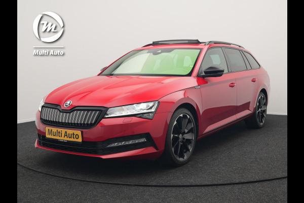 Škoda Superb Combi 1.4 TSI iV Sportline Business Plug In Hybrid 218pk Dealer O.H PHEV | Trekhaak Af Fabriek | Panodak | Adaptive Cruise | Canton Audio | Alcantara Sportstoelen Memory & Verwarmd | 360 | Apple Carplay | Blis | Stuur Verwarmd | Virtual | Navigatie | DAB |