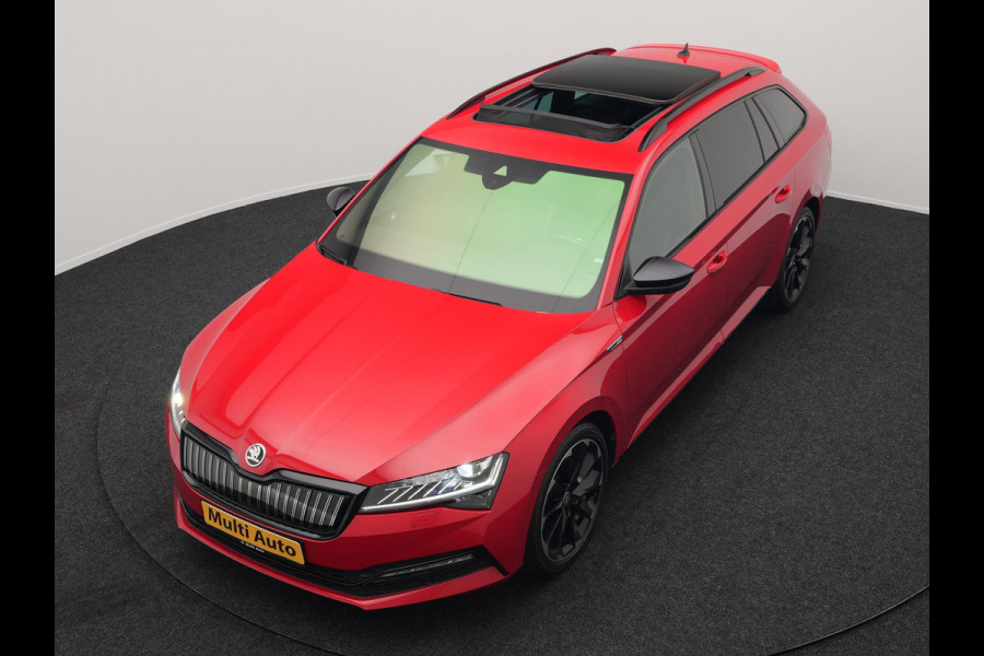 Škoda Superb Combi 1.4 TSI iV Sportline Business Plug In Hybrid 218pk Dealer O.H PHEV | Trekhaak Af Fabriek | Panodak | Adaptive Cruise | Canton Audio | Alcantara Sportstoelen Memory & Verwarmd | 360 | Apple Carplay | Blis | Stuur Verwarmd | Virtual | Navigatie | DAB |