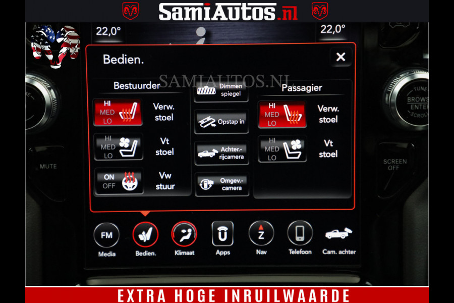 Dodge Ram 1500 BLACK EDITION | 4X4 5.7 V8 | PRINS LPG | CAMERA | APPLE CARPLAY | 3500KG | 22INCH NIGHT | FULL LED | ADAPTIVE CRUISE | MEMORY SEATS | LEDER | DUBBELE CABINE | CREWCAB