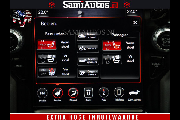 Dodge Ram 1500 BLACK EDITION | 4X4 5.7 V8 | PRINS LPG | CAMERA | APPLE CARPLAY | 3500KG | 22INCH NIGHT | FULL LED | ADAPTIVE CRUISE | MEMORY SEATS | LEDER | DUBBELE CABINE | CREWCAB