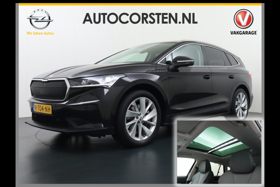 Škoda ENYAQ iV 80 Adaptive Cr. Pano-dak 360° Matrix-Led PDC-a+v Camera Apple Carplay Android Auto Navi Ecc Keyless Stuur+Stoelverwarming+1/2 Le Assistentie Pakket Climate-pakket Comfort-pakket E-call Keyless Licht-pakket Led Matrix 1e Eig.Orig.Nederlandse Auto Grootste Accupakket 11kw thuisladen SOH 92% ruim 55.000 nieuw