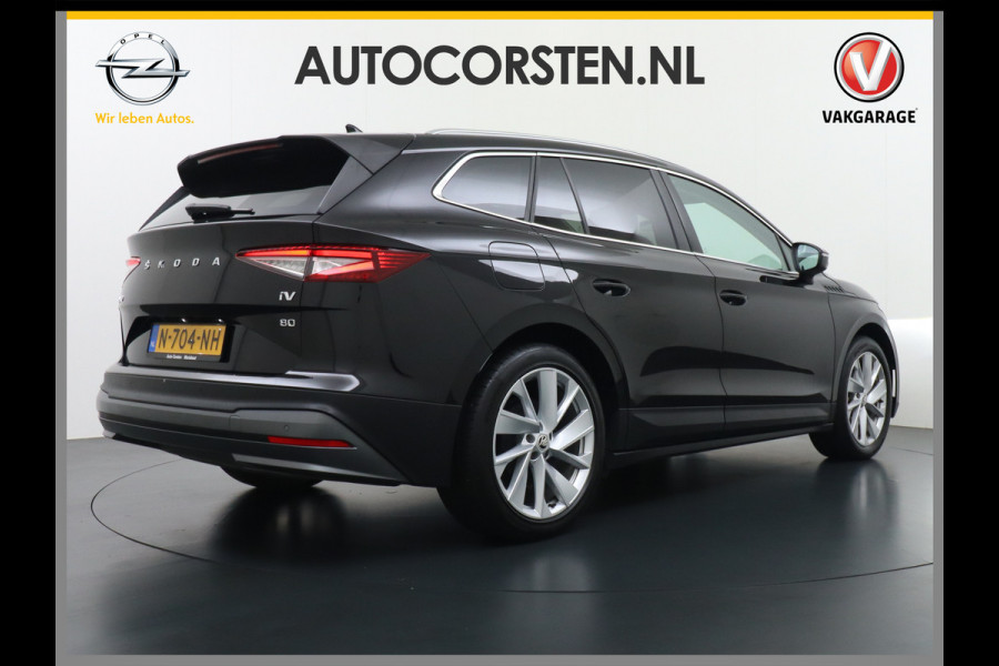 Škoda ENYAQ iV 80 Adaptive Cr. Pano-dak 360° Matrix-Led PDC-a+v Camera Apple Carplay Android Auto Navi Ecc Keyless Stuur+Stoelverwarming+1/2 Le Assistentie Pakket Climate-pakket Comfort-pakket E-call Keyless Licht-pakket Led Matrix 1e Eig.Orig.Nederlandse Auto Grootste Accupakket 11kw thuisladen SOH 92% ruim 55.000 nieuw