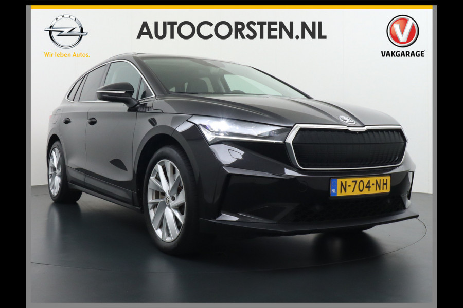 Škoda ENYAQ iV 80 Adaptive Cr. Pano-dak 360° Matrix-Led PDC-a+v Camera Apple Carplay Android Auto Navi Ecc Keyless Stuur+Stoelverwarming+1/2 Le Assistentie Pakket Climate-pakket Comfort-pakket E-call Keyless Licht-pakket Led Matrix 1e Eig.Orig.Nederlandse Auto Grootste Accupakket 11kw thuisladen SOH 92% ruim 55.000 nieuw
