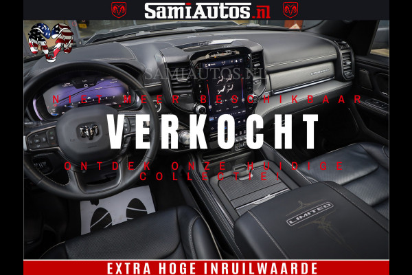 Dodge Ram 1500 LIMITED | 5.7 V8 4X4 | HUD | LUCHTVERING | 360CAM | HUD | DIGI CLUSTER | BINNENSPIEGEL CAMERA | CREWCAB | PANORAMA | AUTO TREEPLANK | ADAPTIVE CRUISE | LPG RAM VOL | BLACK ON BLACK