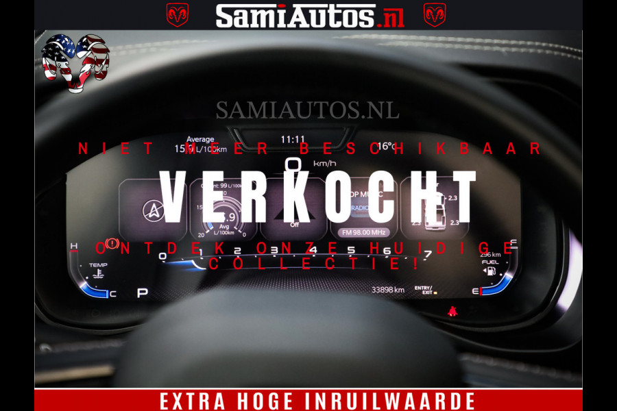 Dodge Ram 1500 LIMITED | 5.7 V8 4X4 | HUD | LUCHTVERING | 360CAM | HUD | DIGI CLUSTER | BINNENSPIEGEL CAMERA | CREWCAB | PANORAMA | AUTO TREEPLANK | ADAPTIVE CRUISE | LPG RAM VOL | BLACK ON BLACK