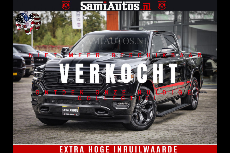 Dodge Ram 1500 LIMITED | 5.7 V8 4X4 | HUD | LUCHTVERING | 360CAM | HUD | DIGI CLUSTER | BINNENSPIEGEL CAMERA | CREWCAB | PANORAMA | AUTO TREEPLANK | ADAPTIVE CRUISE | LPG RAM VOL | BLACK ON BLACK