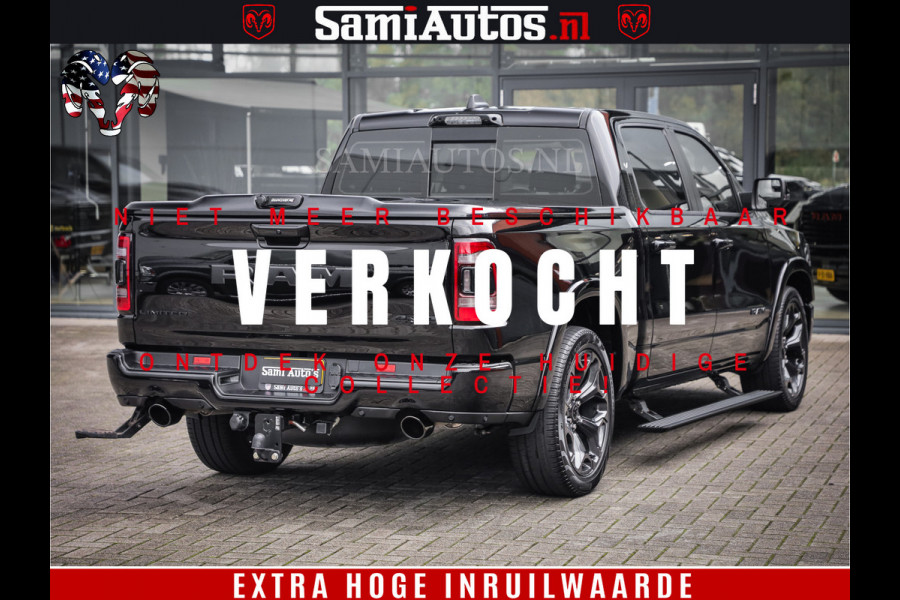 Dodge Ram 1500 LIMITED | 5.7 V8 4X4 | HUD | LUCHTVERING | 360CAM | HUD | DIGI CLUSTER | BINNENSPIEGEL CAMERA | CREWCAB | PANORAMA | AUTO TREEPLANK | ADAPTIVE CRUISE | LPG RAM VOL | BLACK ON BLACK