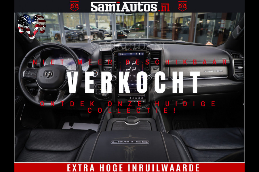 Dodge Ram 1500 LIMITED | 5.7 V8 4X4 | HUD | LUCHTVERING | 360CAM | HUD | DIGI CLUSTER | BINNENSPIEGEL CAMERA | CREWCAB | PANORAMA | AUTO TREEPLANK | ADAPTIVE CRUISE | LPG RAM VOL | BLACK ON BLACK