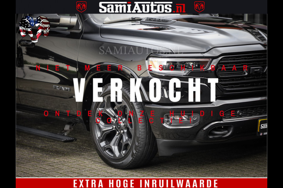 Dodge Ram 1500 LIMITED | 5.7 V8 4X4 | HUD | LUCHTVERING | 360CAM | HUD | DIGI CLUSTER | BINNENSPIEGEL CAMERA | CREWCAB | PANORAMA | AUTO TREEPLANK | ADAPTIVE CRUISE | LPG RAM VOL | BLACK ON BLACK