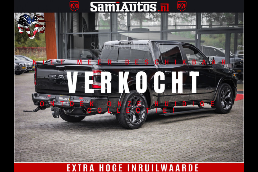 Dodge Ram 1500 LIMITED | 5.7 V8 4X4 | HUD | LUCHTVERING | 360CAM | HUD | DIGI CLUSTER | BINNENSPIEGEL CAMERA | CREWCAB | PANORAMA | AUTO TREEPLANK | ADAPTIVE CRUISE | LPG RAM VOL | BLACK ON BLACK